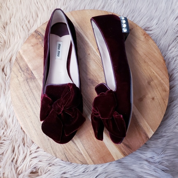 Miu Miu Shoes - Miu Miu Bow Jewel-Heel Velvet Smoking Slippers